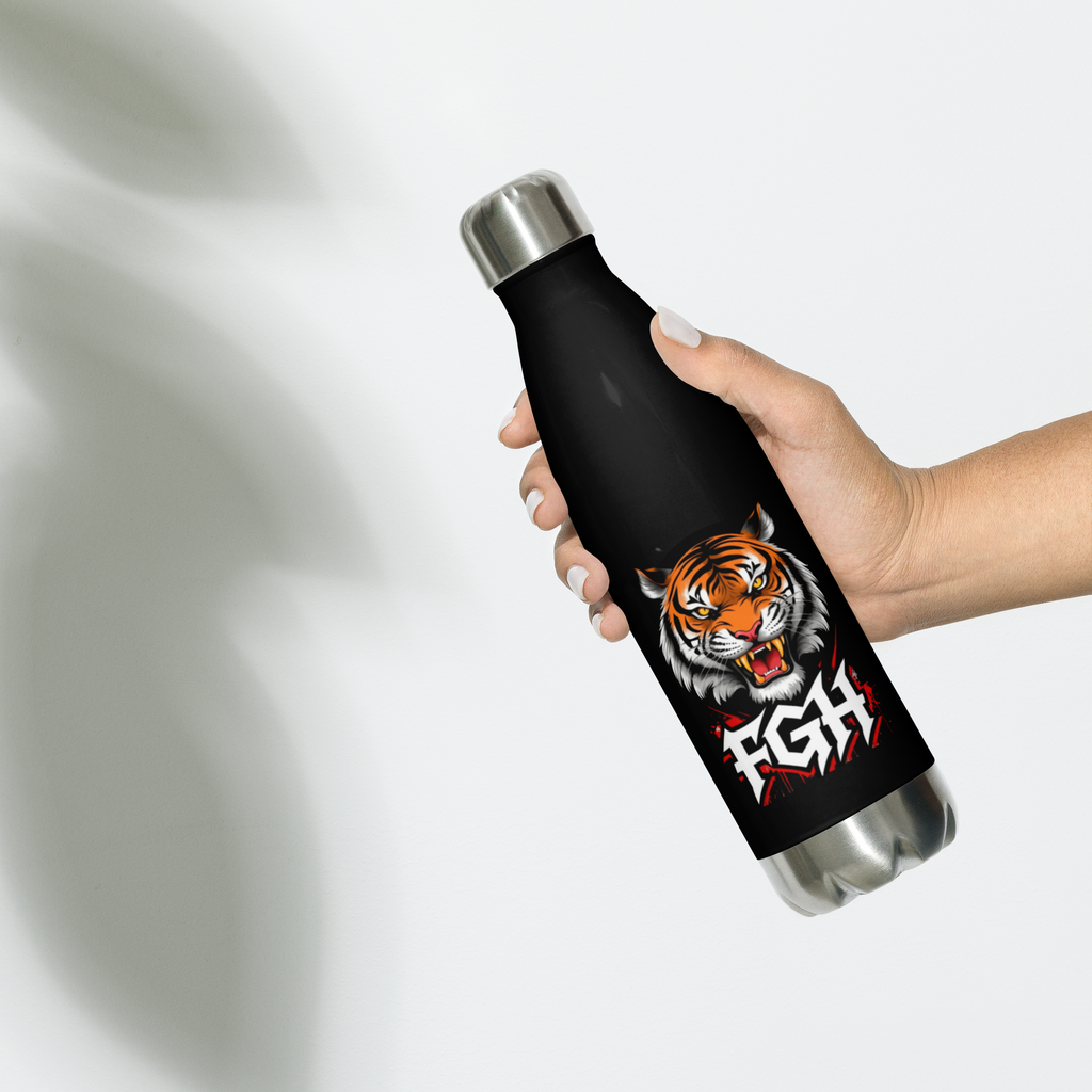 Tiger Grind water bottle - Complete view of all features and design elements