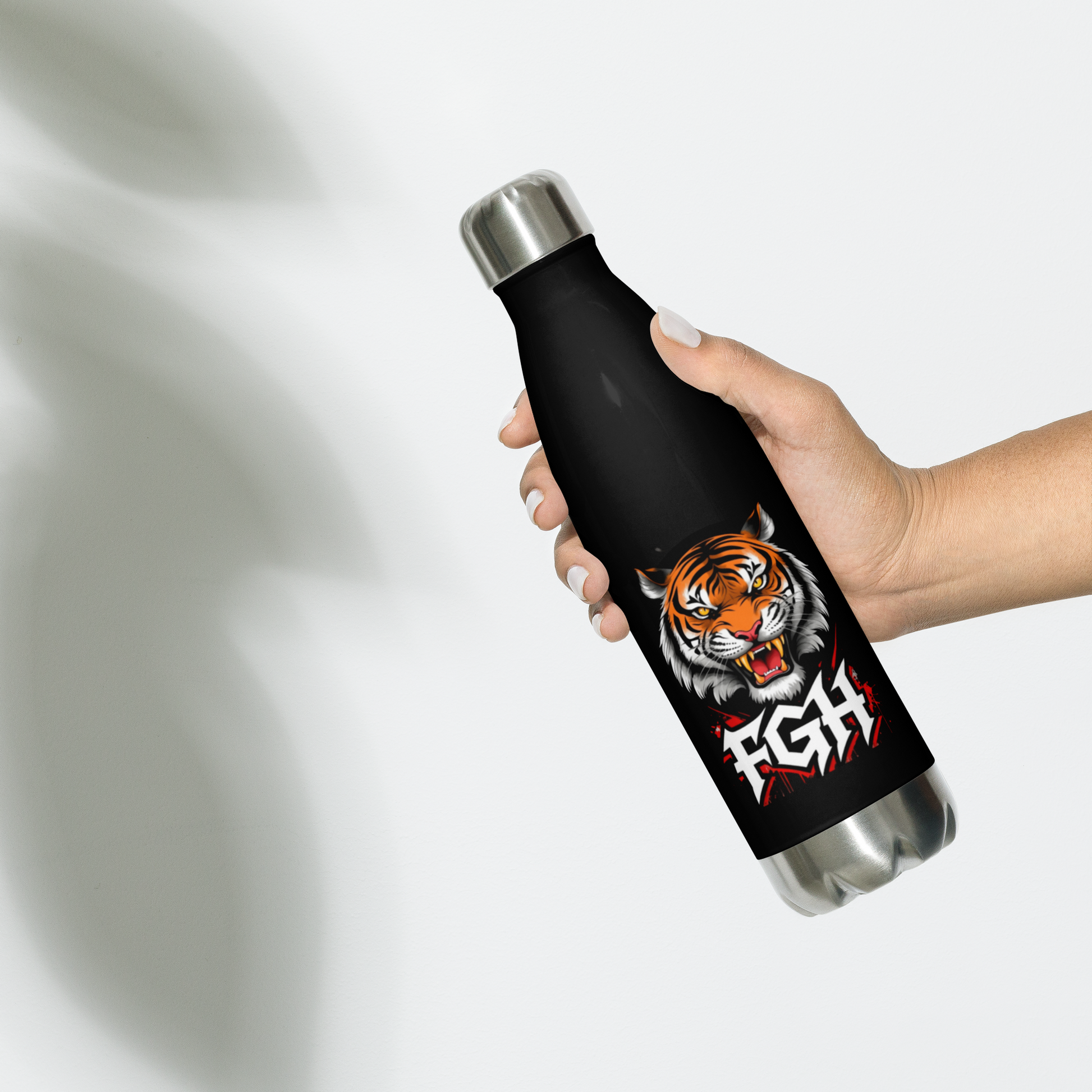 Tiger Grind water bottle - Complete view of all features and design elements
