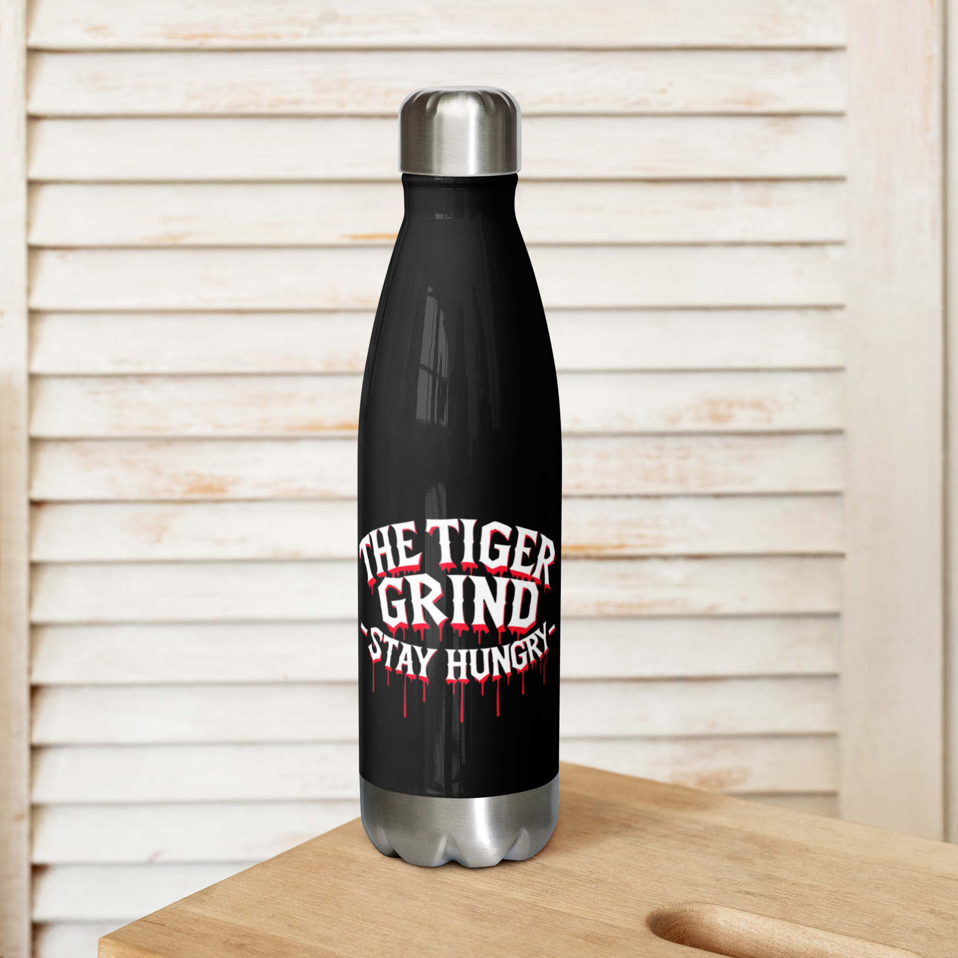 Tiger Grind stainless steel water bottle - Side view showing premium quality