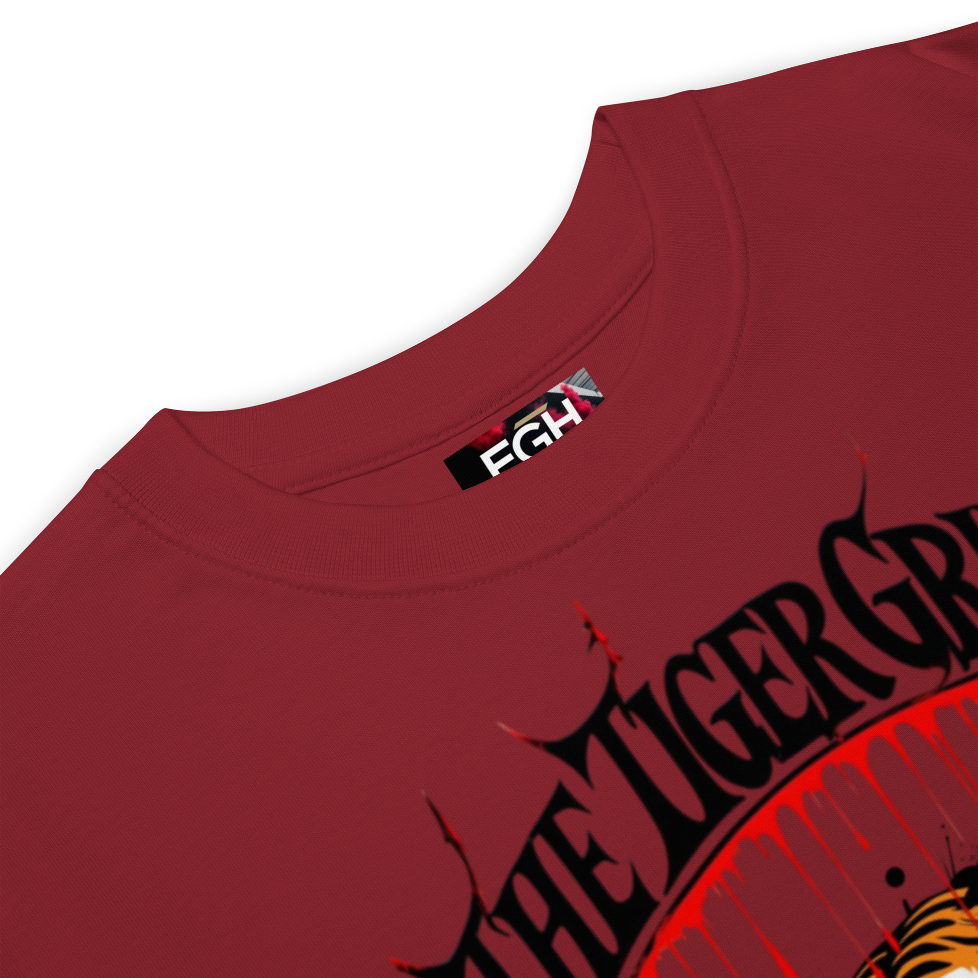 "Tiger Grind Premium Cotton T-Shirt in Brick Red - Graffiti Tiger Power Design"