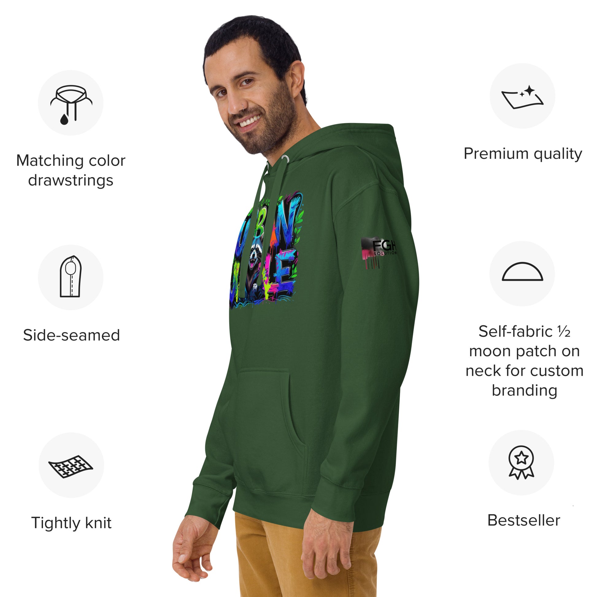 Urban Jungle Graffiti Hoodie featuring bold graffiti design, premium streetwear for bold hustlers.