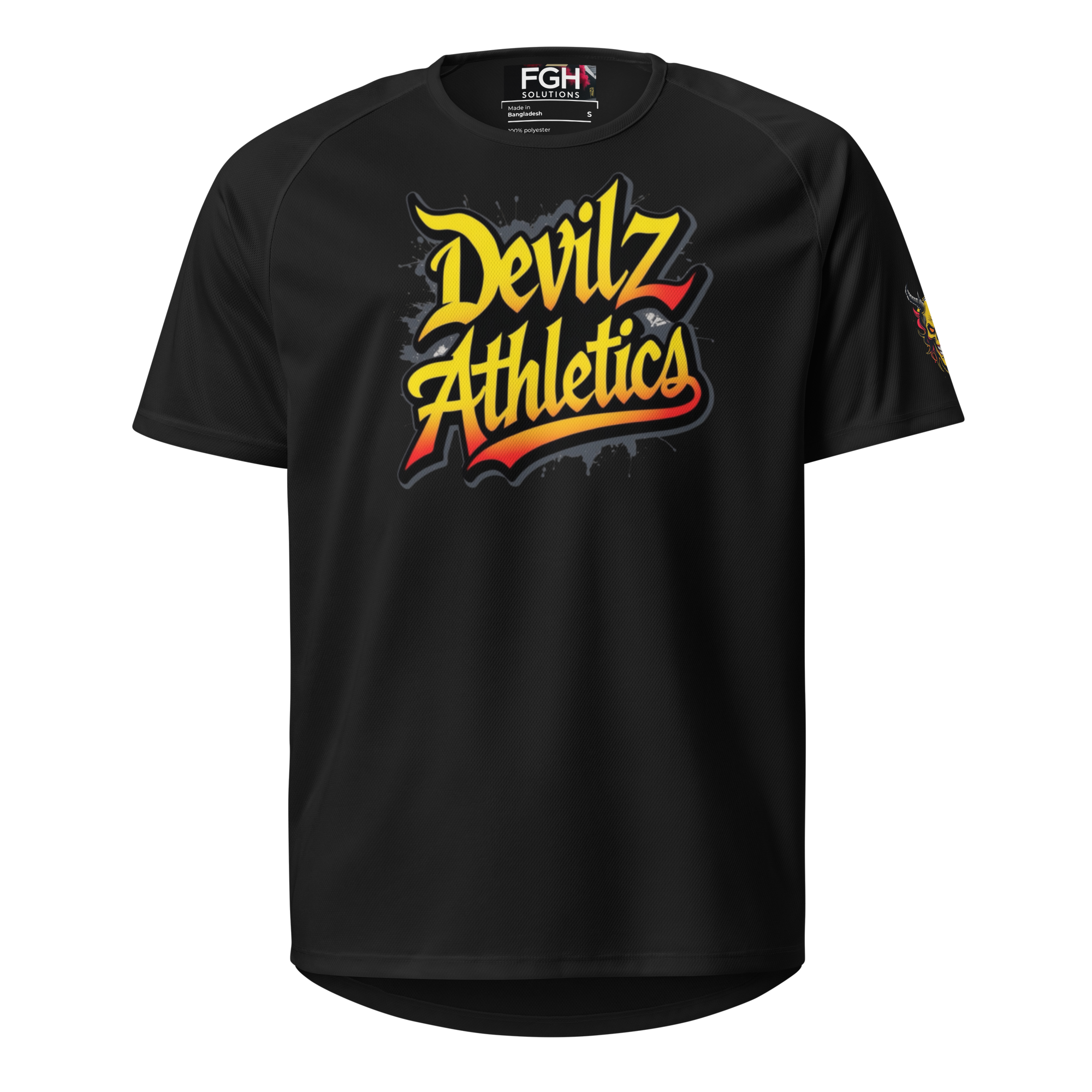 Devilz Athletics 666 Unisex Mesh Sports Jersey in black with red-orange graffiti logo – breathable gym shirt for bodybuilding and streetwear