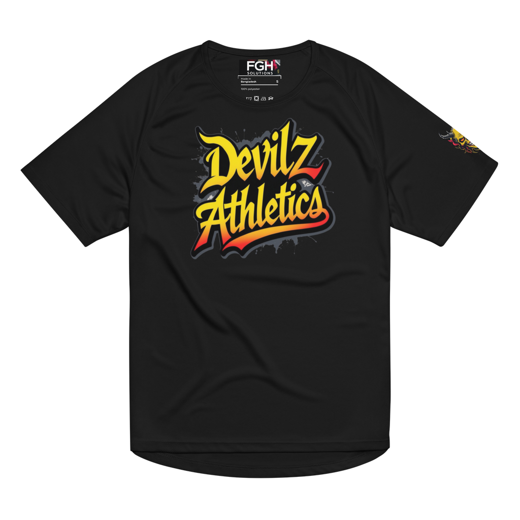 Devilz Athletics 666 Unisex Mesh Sports Jersey in black with red-orange graffiti logo – breathable gym shirt for bodybuilding and streetwear