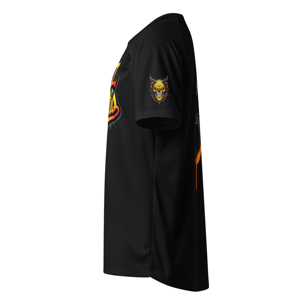 Devilz Athletics 666 mesh jersey featuring fire devil skull and bold 666 graffiti graphic – hardcore workout design