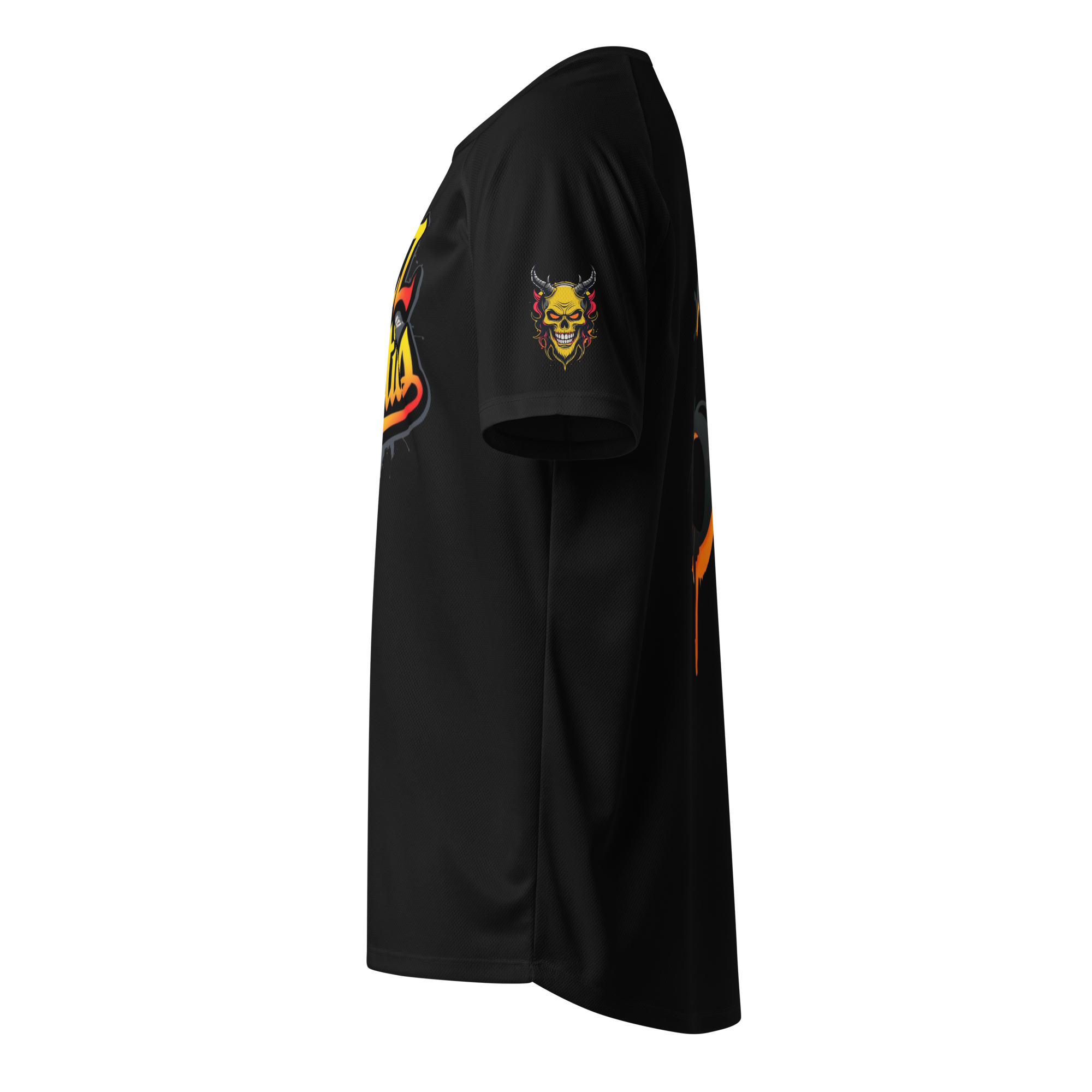 Devilz Athletics 666 mesh jersey featuring fire devil skull and bold 666 graffiti graphic – hardcore workout design