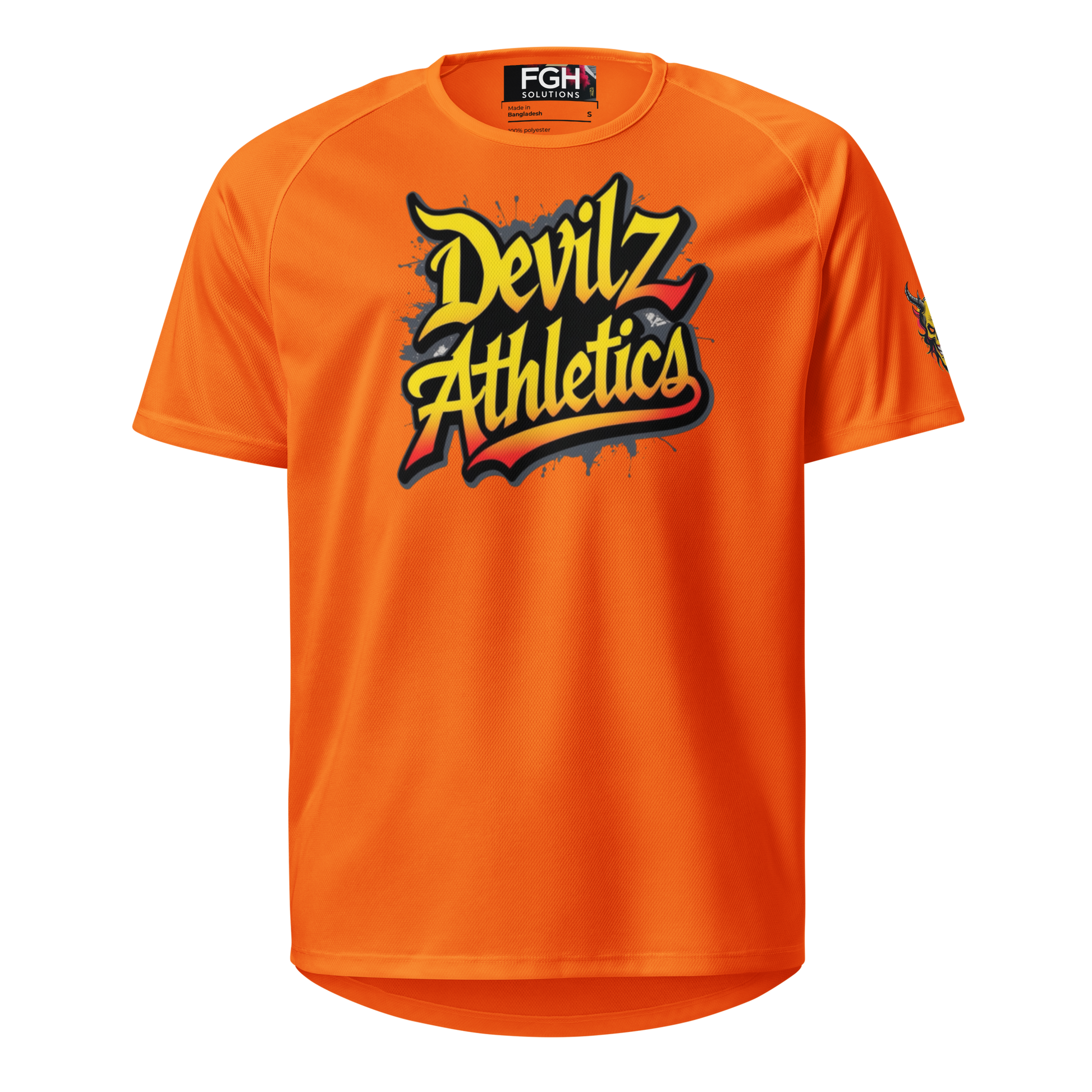 Devilz Athletics 666 Unisex Mesh Sports Jersey in black with red-orange graffiti logo – breathable gym shirt for bodybuilding and streetwear