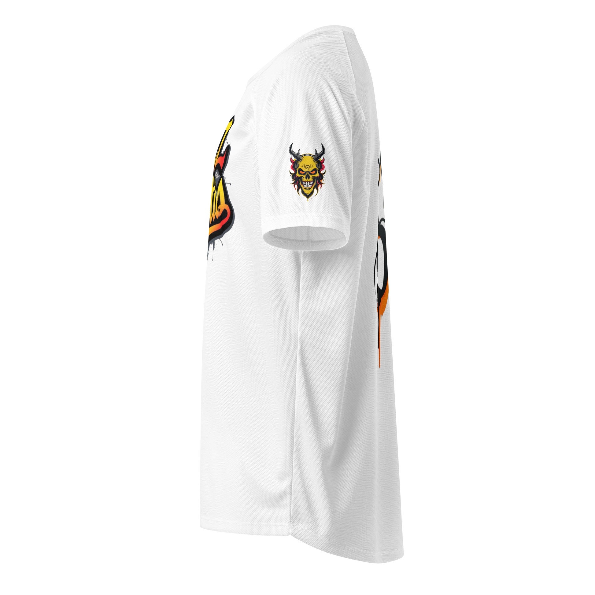Devilz Athletics 666 mesh jersey featuring fire devil skull and bold 666 graffiti graphic – hardcore workout design