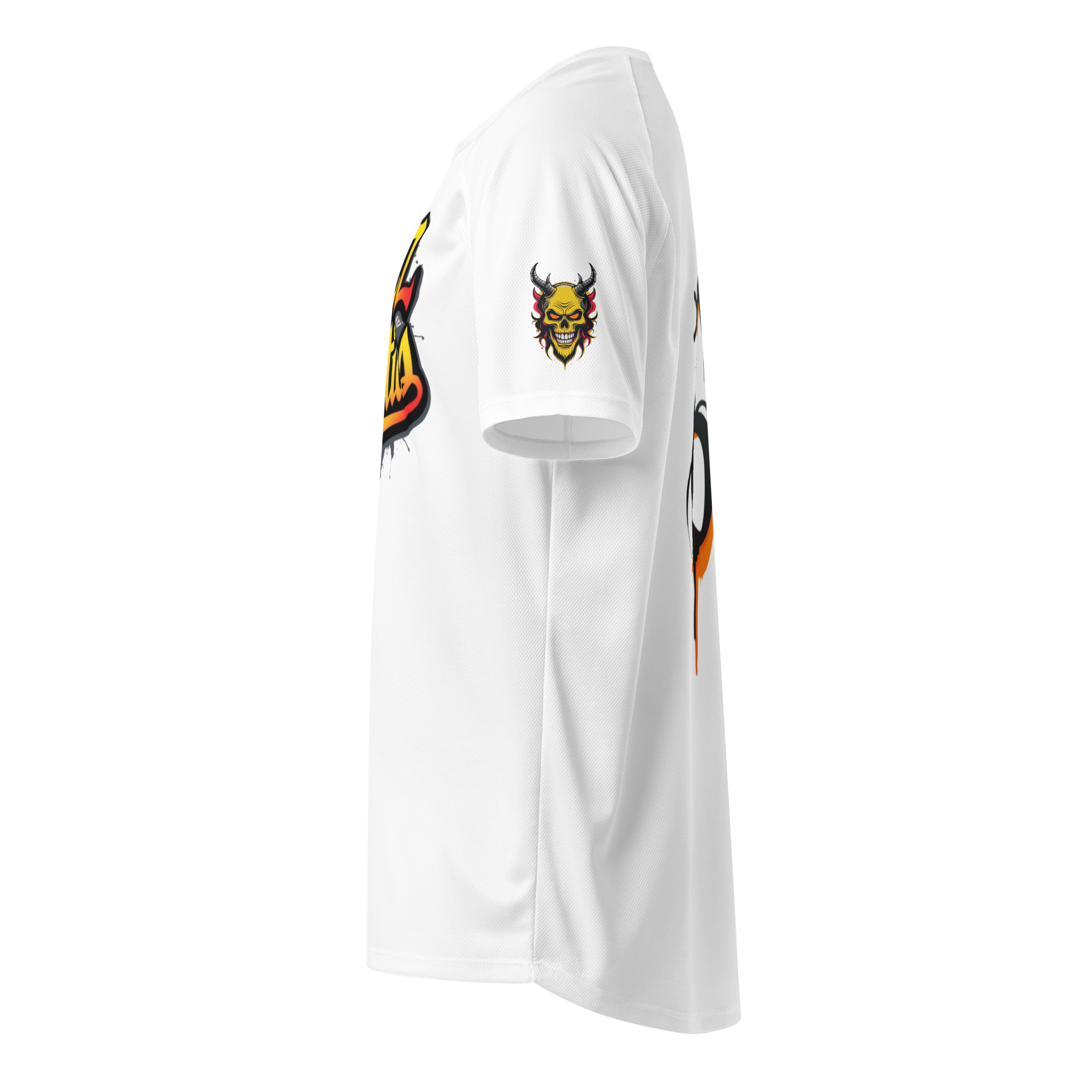 Devilz Athletics 666 mesh jersey featuring fire devil skull and bold 666 graffiti graphic – hardcore workout design