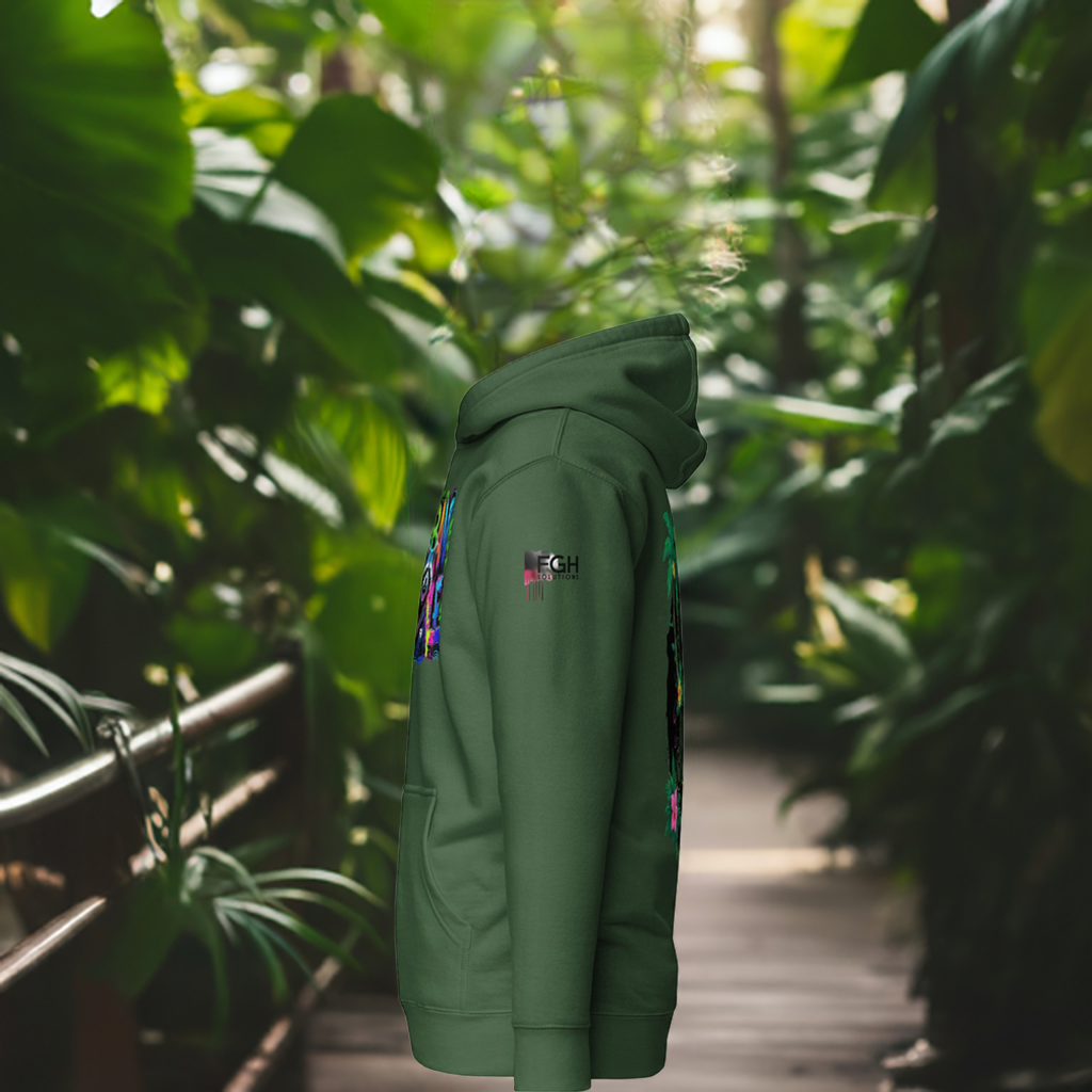 Urban Jungle Graffiti Hoodie featuring bold graffiti design, premium streetwear for bold hustlers.
