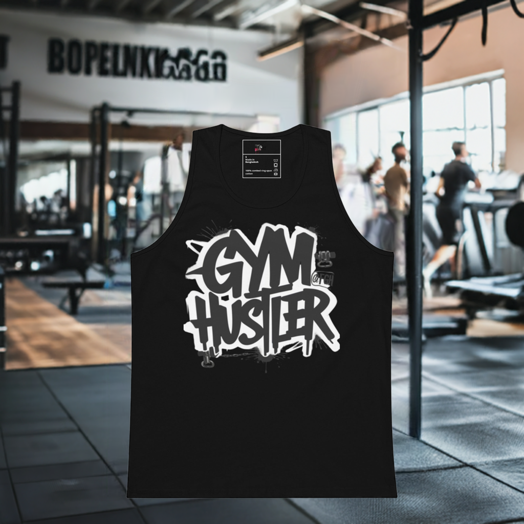 Beastmode Gym Hustler tank top featuring urban graffiti design, premium streetwear for serious athletes.